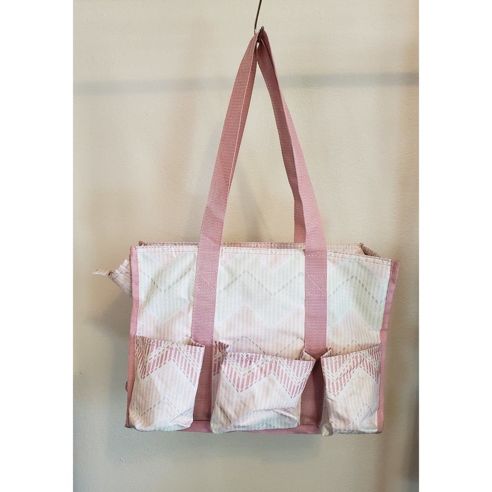 Thirty-One Zip Top Organizing Utility Tote Handbag Chevron Stitch